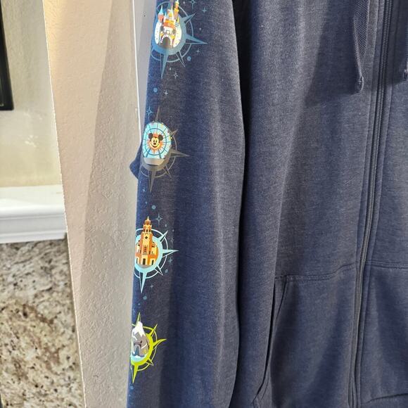 Disney World Parks Map Full Zip Up Hoodie Size 2X Blue Mickey Mouse Hidden - Picture 2 of 9